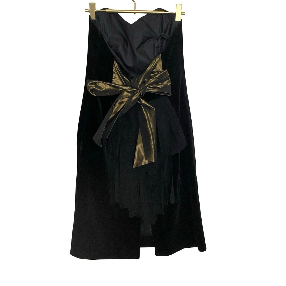 Laura Ashley Vintage Women Strapless Dress 10 Black Velvet Bustle Bow Evening